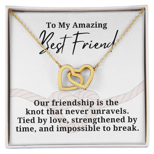 Strengthened By Time Best Friend Interlocking hearts necklace