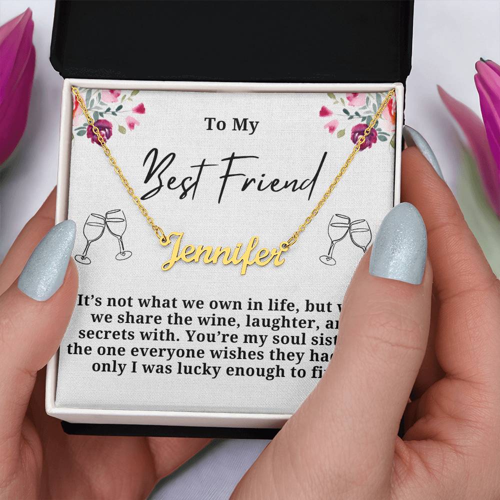 Wine Laughter And secrets Personalized Name Necklace