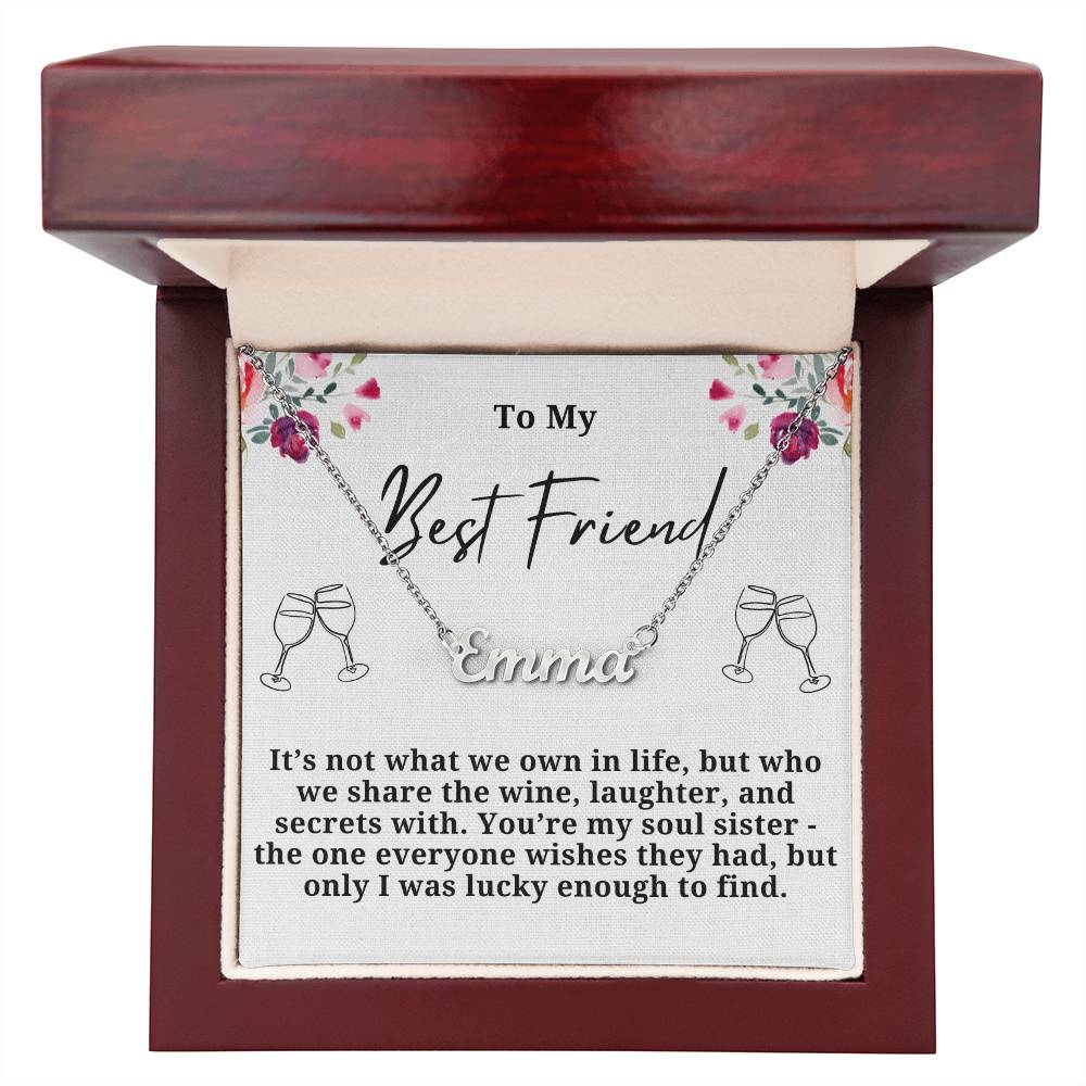 Wine Laughter And secrets Personalized Name Necklace