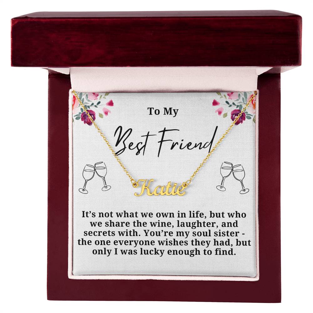 Wine Laughter And secrets Personalized Name Necklace