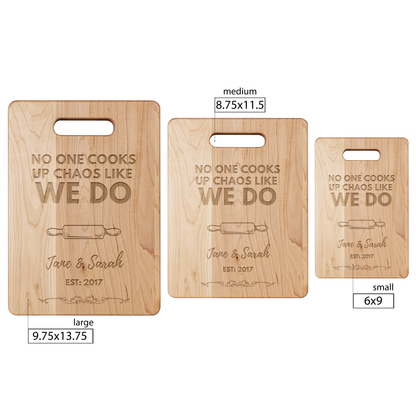 Personalized No One Cooks Up Chaos Cutting Board