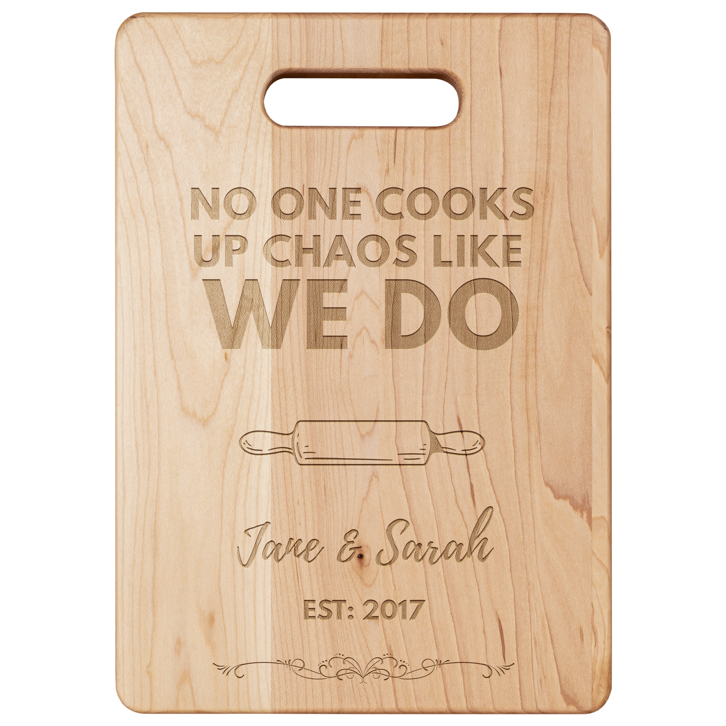 Personalized No One Cooks Up Chaos Cutting Board