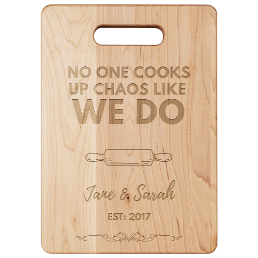 Personalized No One Cooks Up Chaos Cutting Board