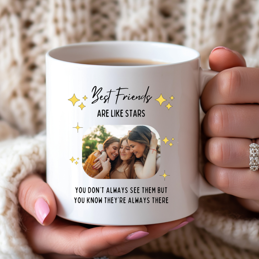 Best Friends Are Like Stars Personalized Photo White Mug