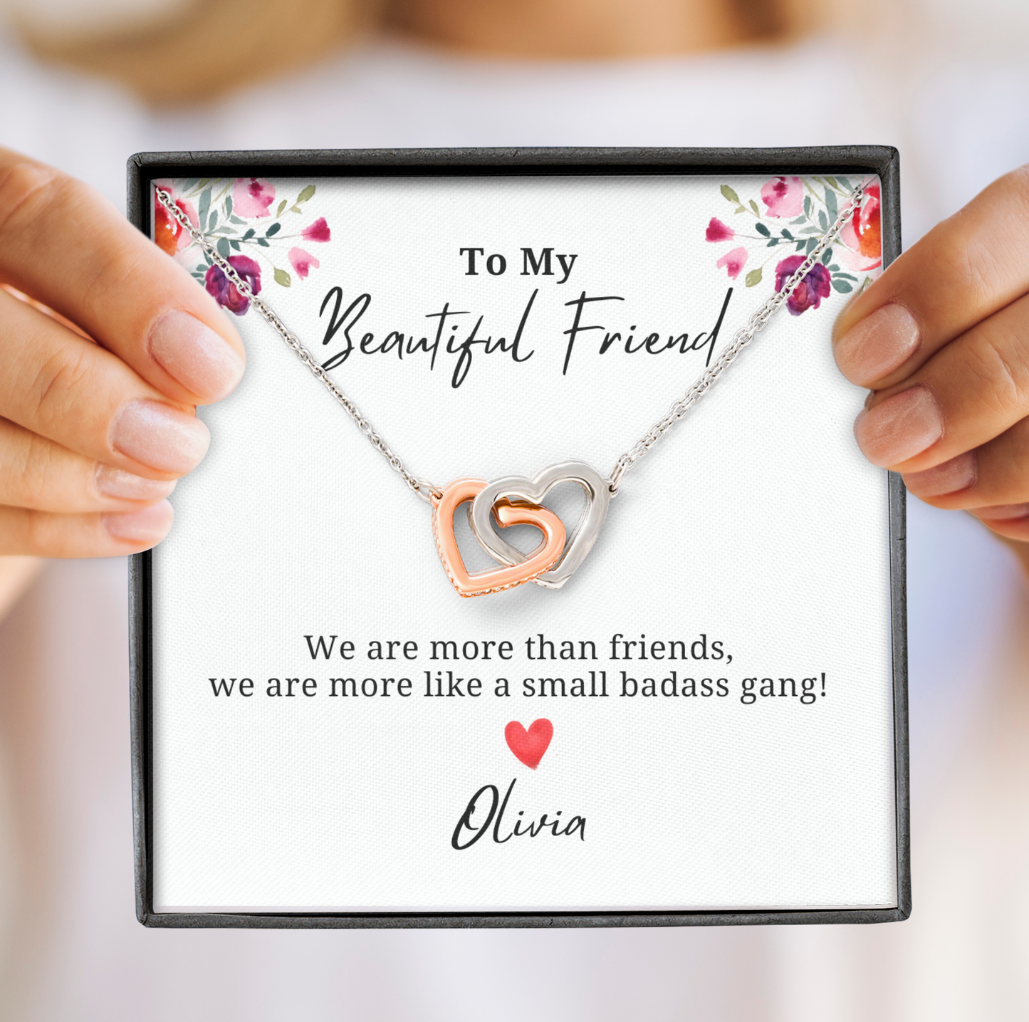 Personalized We are more than just friends - Interlocking Hearts Necklace
