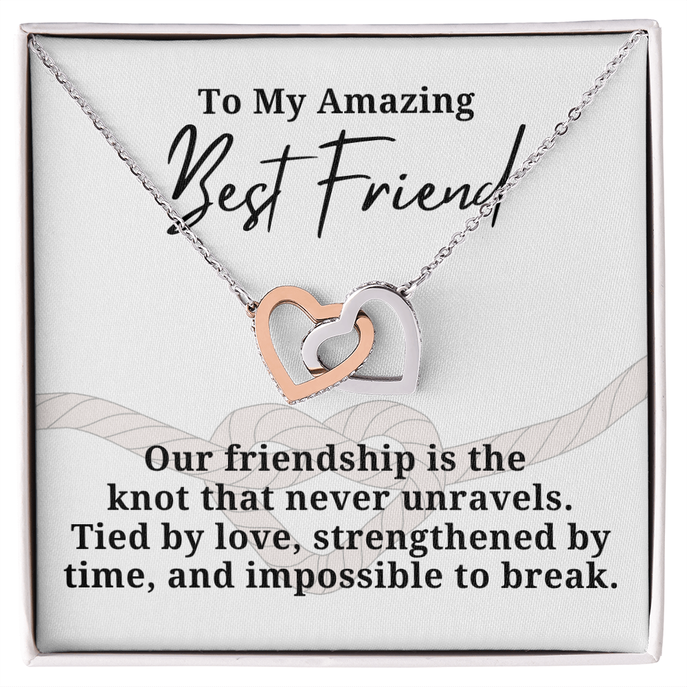 Strengthened By Time Best Friend Interlocking hearts necklace