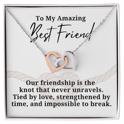 Strengthened By Time Best Friend Interlocking hearts necklace