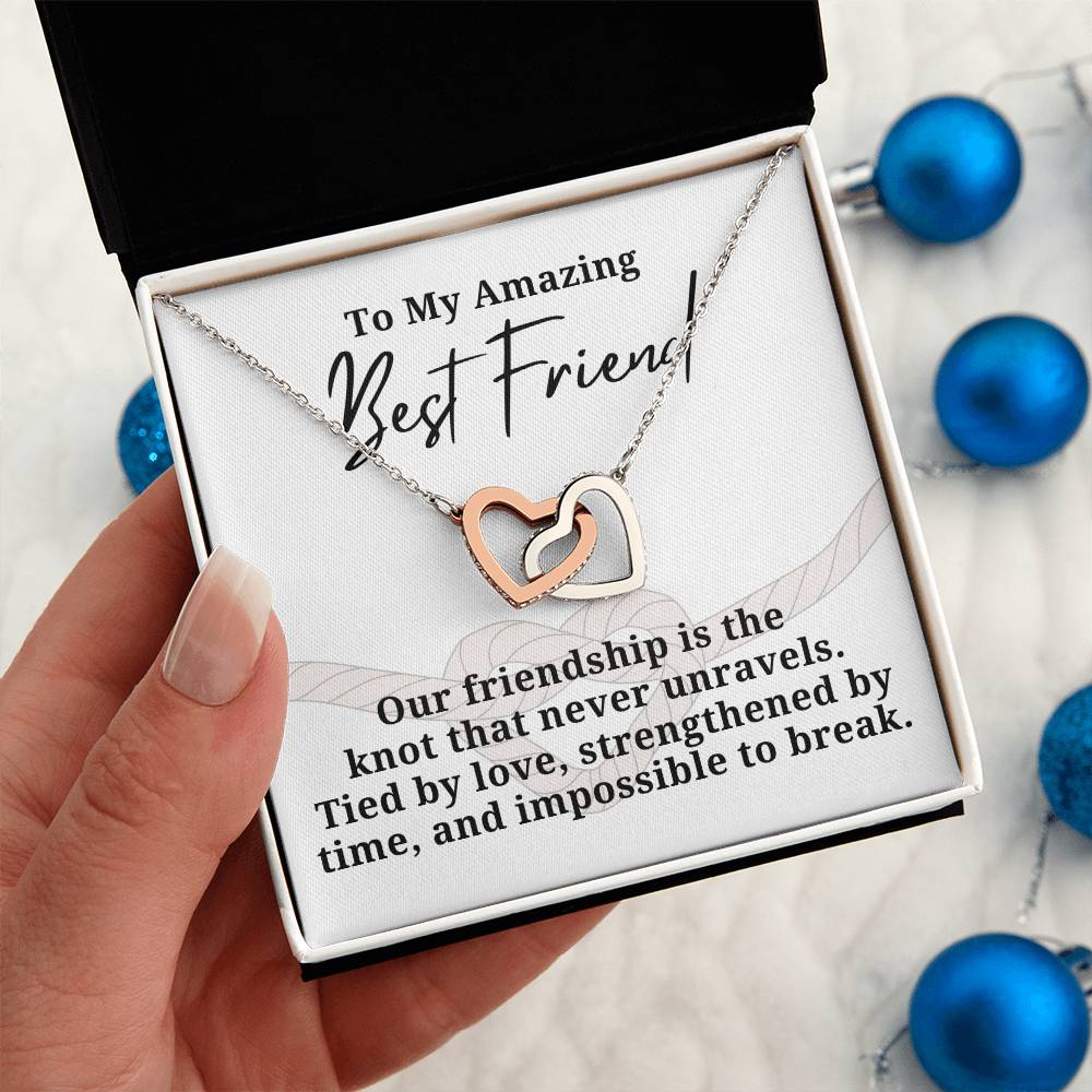 Strengthened By Time Best Friend Interlocking hearts necklace