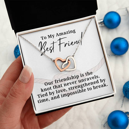 Strengthened By Time Best Friend Interlocking hearts necklace