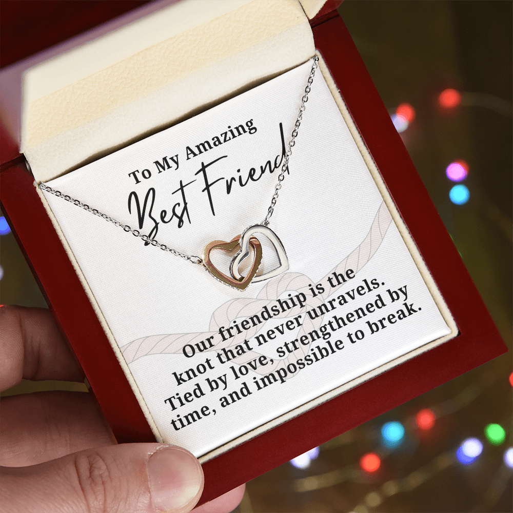 Strengthened By Time Best Friend Interlocking hearts necklace