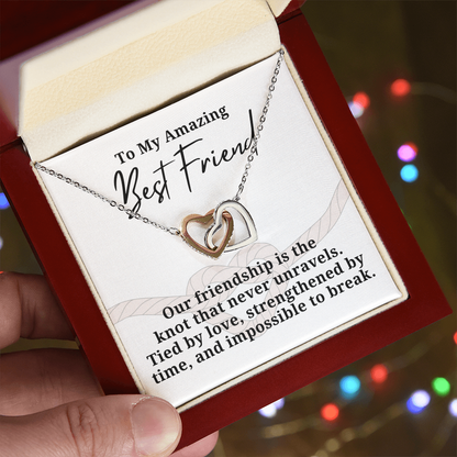 Strengthened By Time Best Friend Interlocking hearts necklace