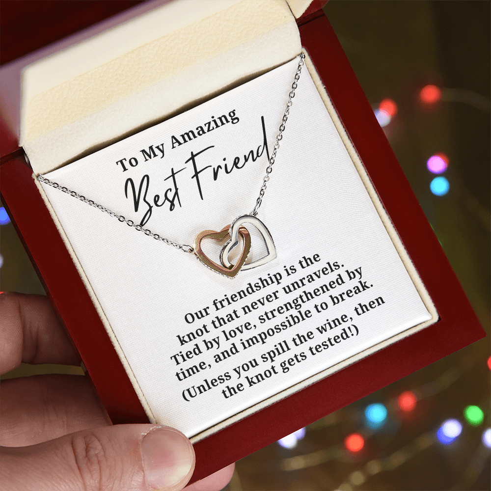 Funny Best Friend Wine Lovers Interlocking Hearts Necklace