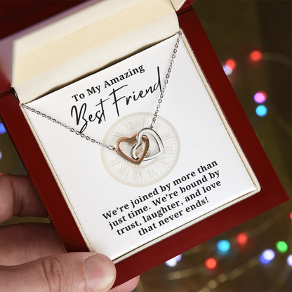Best Friend Trust Laughter And Love Interlocking hearts Necklace