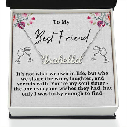 Wine Laughter And secrets Personalized Name Necklace
