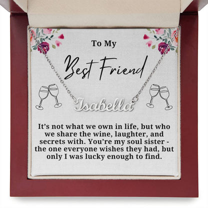 Wine Laughter And secrets Personalized Name Necklace