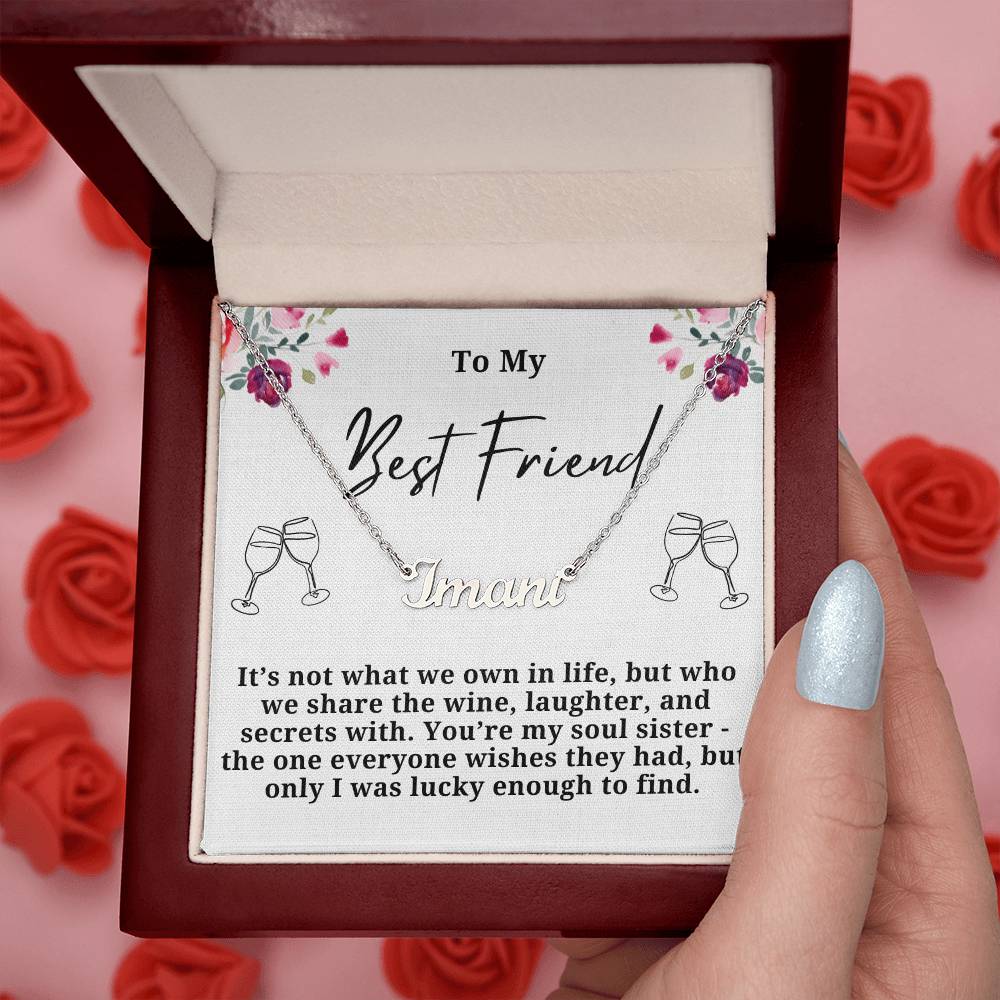 Wine Laughter And secrets Personalized Name Necklace