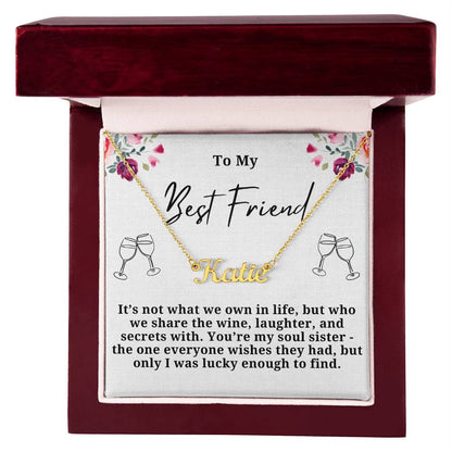 Wine Laughter And secrets Personalized Name Necklace
