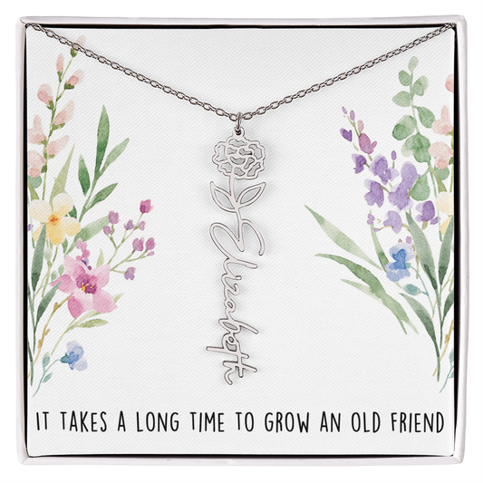 Personalized Birth Flower And Name Necklace