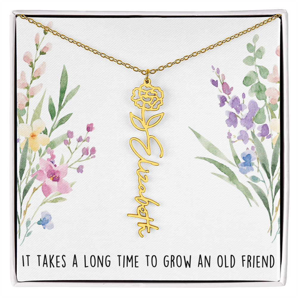 Personalized Birth Flower And Name Necklace