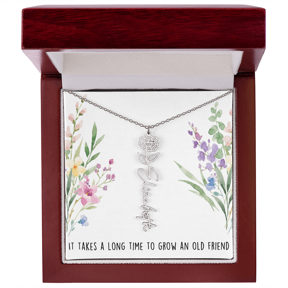 Personalized Birth Flower And Name Necklace