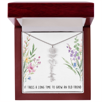 Personalized Birth Flower And Name Necklace