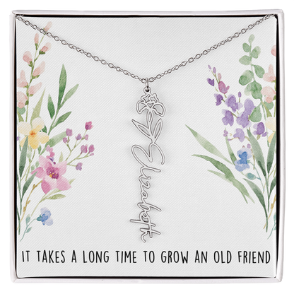 Personalized Birth Flower And Name Necklace