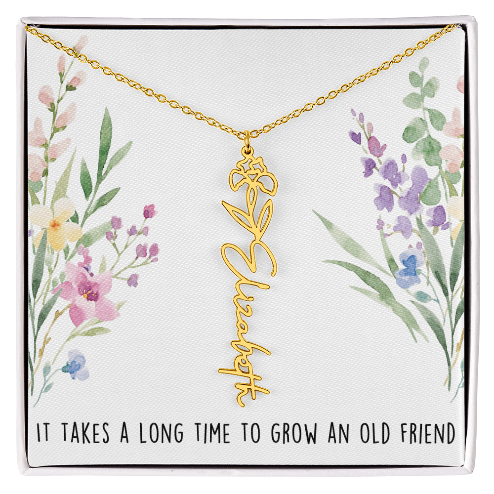 Personalized Birth Flower And Name Necklace