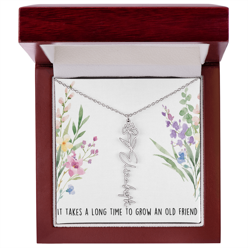 Personalized Birth Flower And Name Necklace