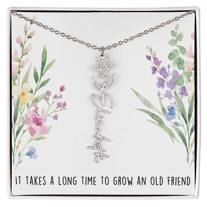 Personalized Birth Flower And Name Necklace