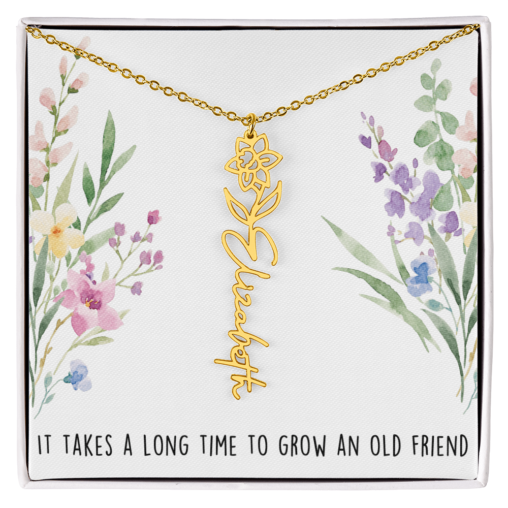 Personalized Birth Flower And Name Necklace