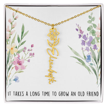 Personalized Birth Flower And Name Necklace