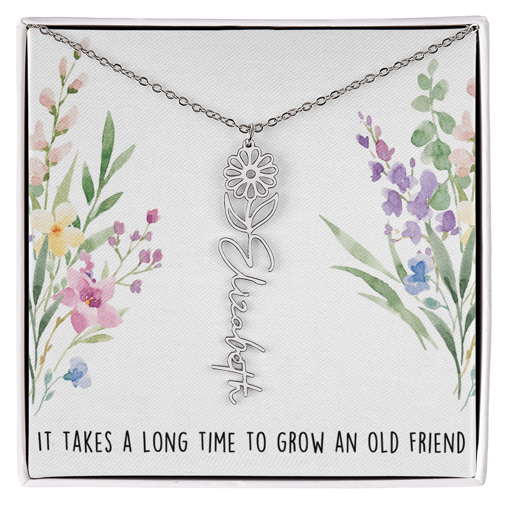 Personalized Birth Flower And Name Necklace