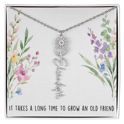 Personalized Birth Flower And Name Necklace