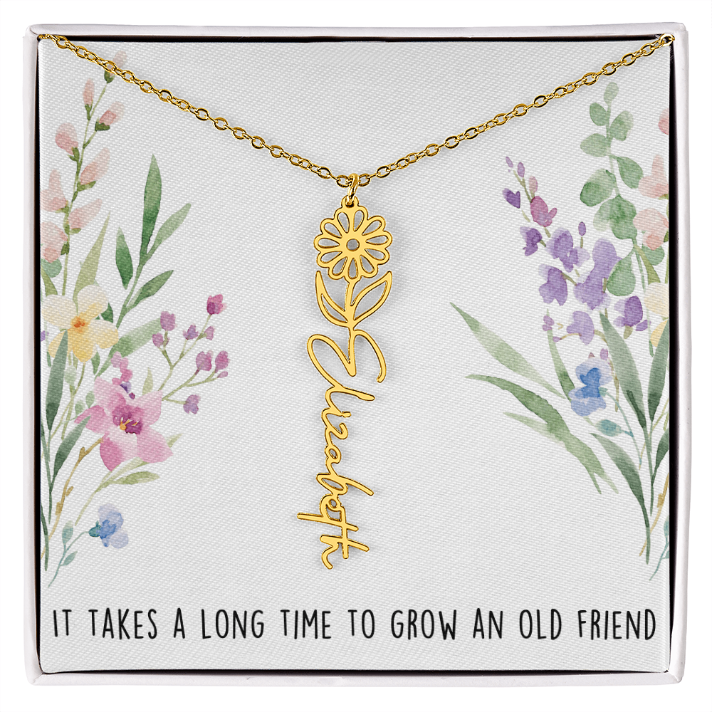 Personalized Birth Flower And Name Necklace