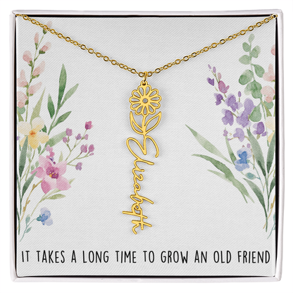 Personalized Birth Flower And Name Necklace