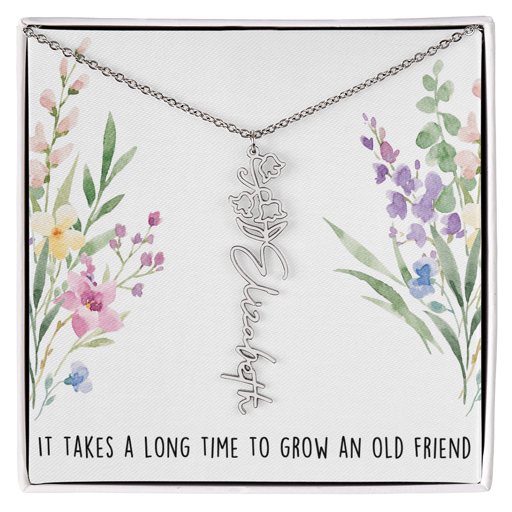 Personalized Birth Flower And Name Necklace