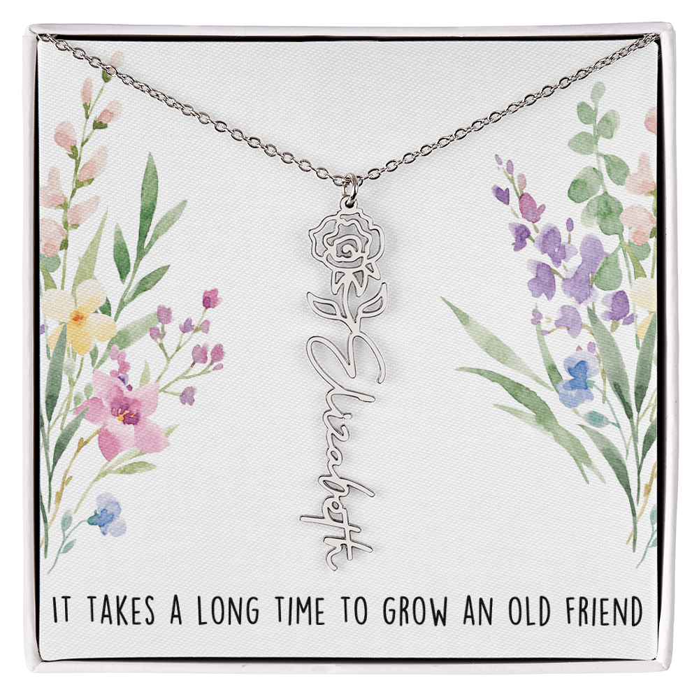 Personalized Birth Flower And Name Necklace