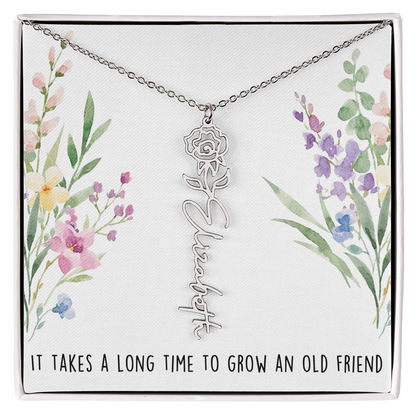 Personalized Birth Flower And Name Necklace