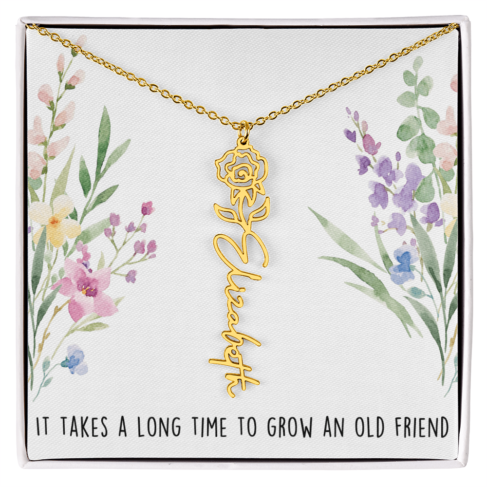 Personalized Birth Flower And Name Necklace