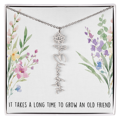 Personalized Birth Flower And Name Necklace