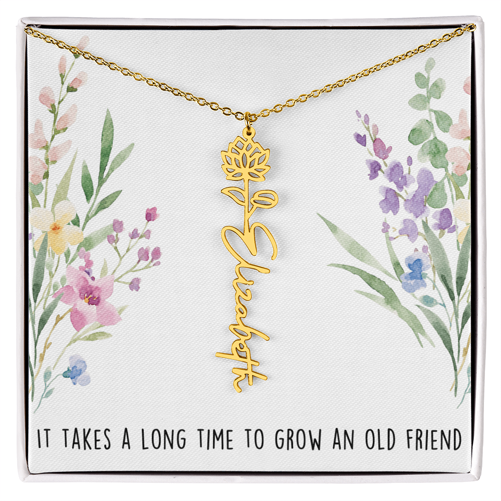 Personalized Birth Flower And Name Necklace
