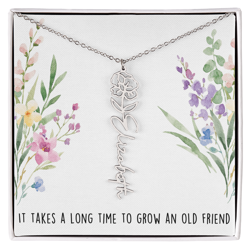 Personalized Birth Flower And Name Necklace
