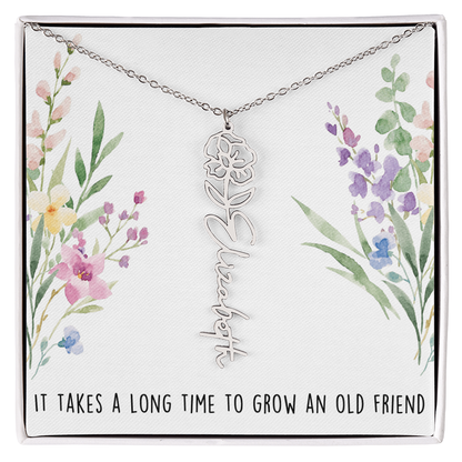 Personalized Birth Flower And Name Necklace