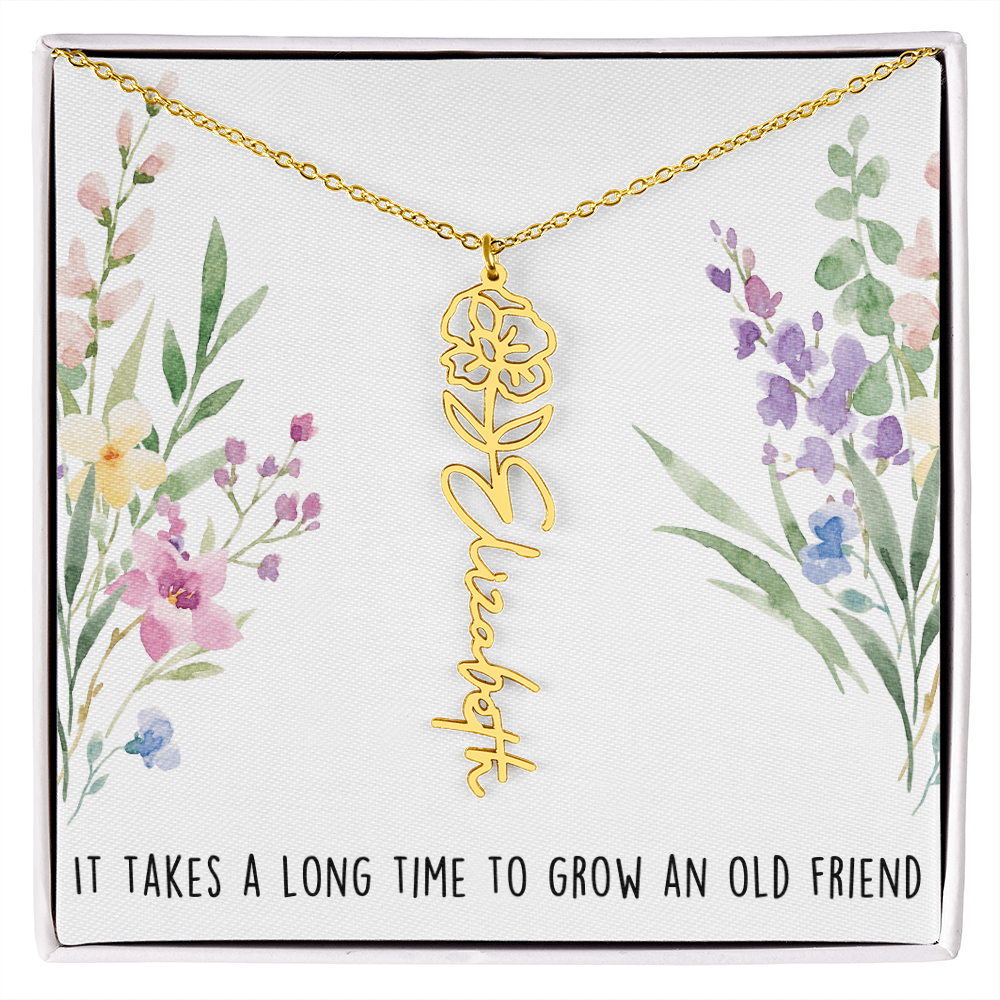 Personalized Birth Flower And Name Necklace