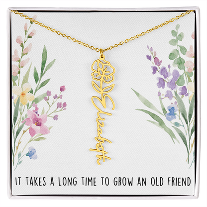 Personalized Birth Flower And Name Necklace