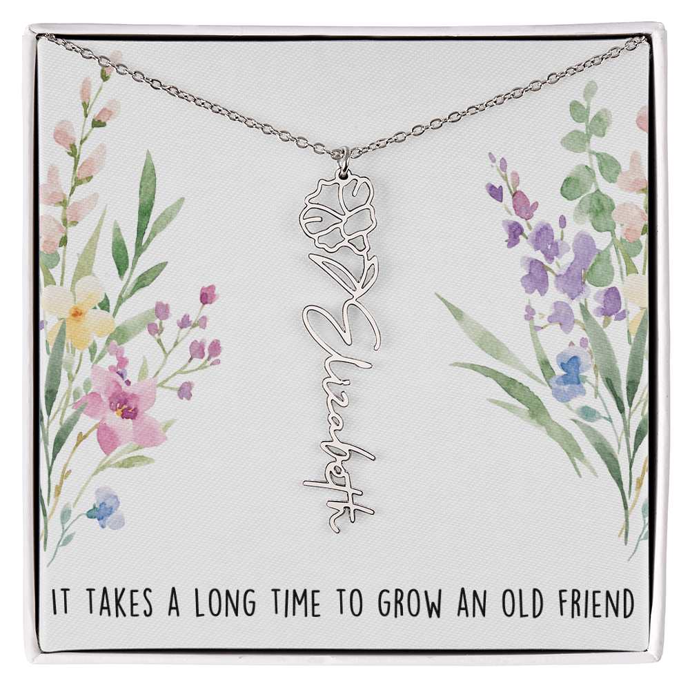 Personalized Birth Flower And Name Necklace