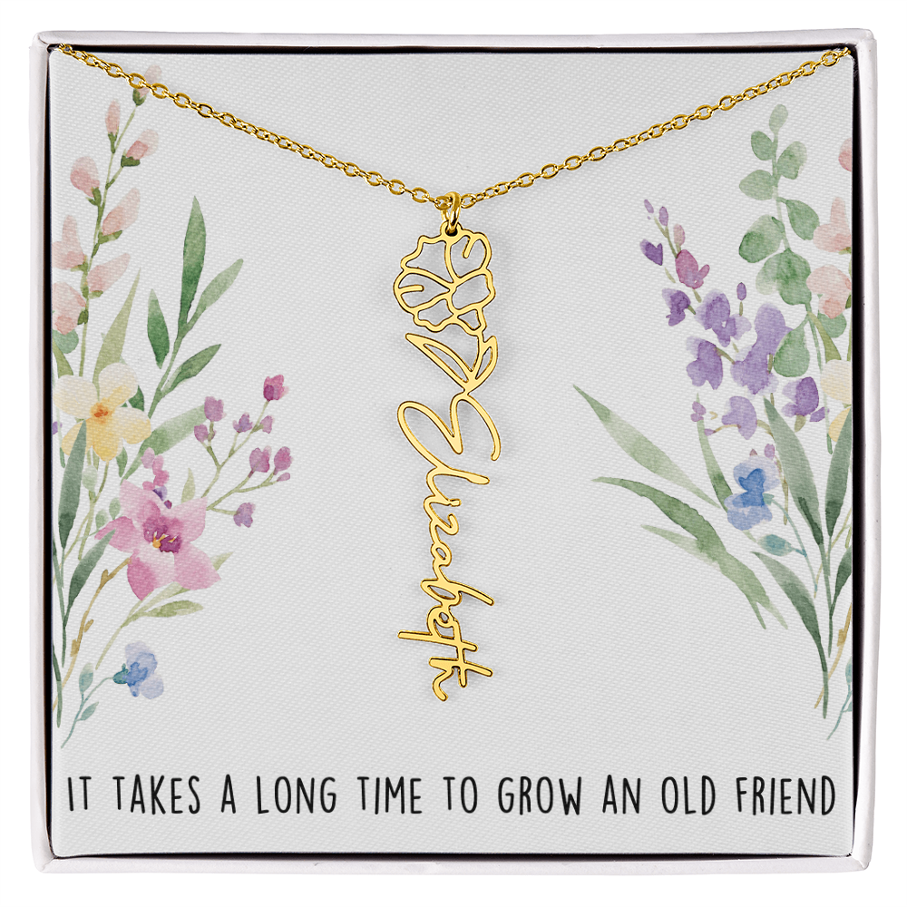 Personalized Birth Flower And Name Necklace