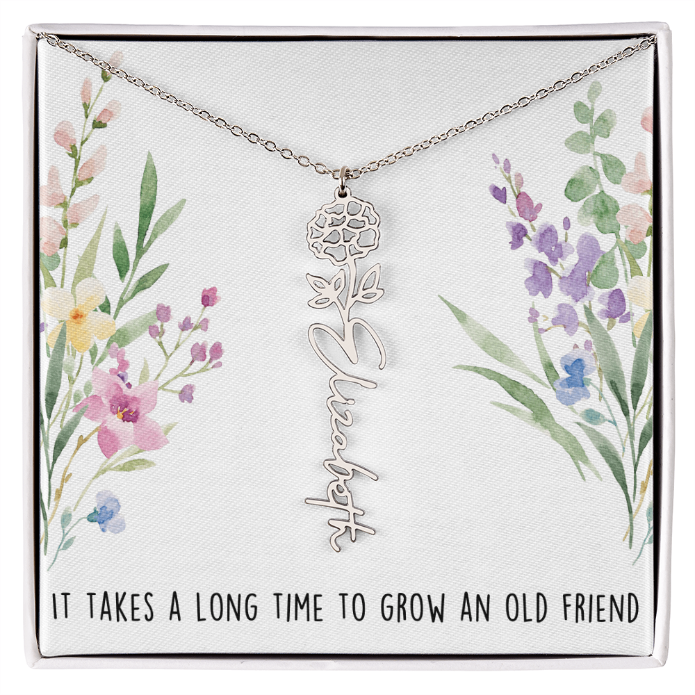 Personalized Birth Flower And Name Necklace