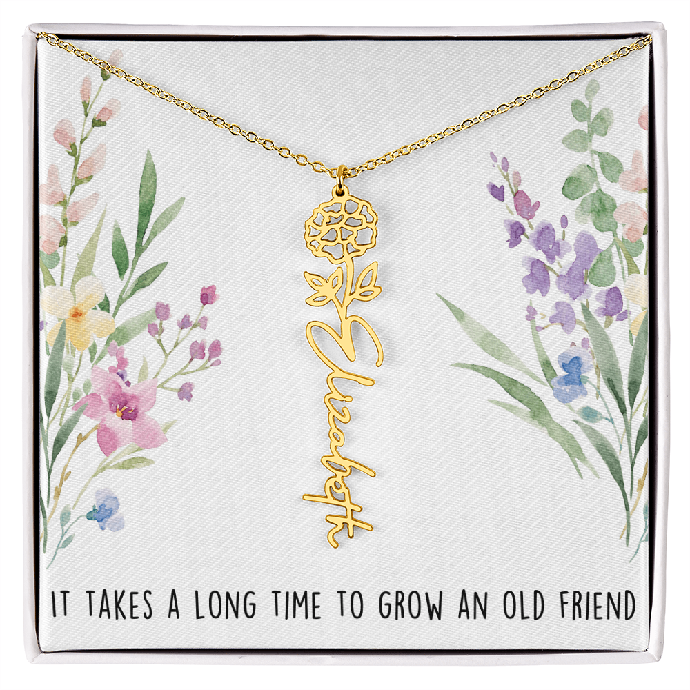 Personalized Birth Flower And Name Necklace
