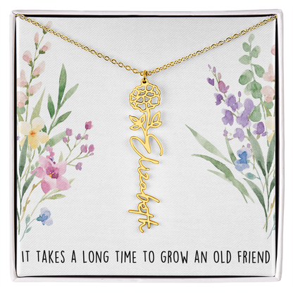 Personalized Birth Flower And Name Necklace